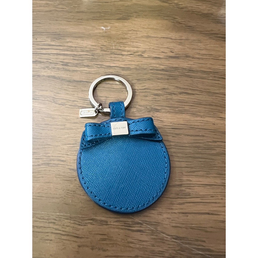 Coach Keychain Mirror Bag Charm Women Blue Leather Bow FLAW